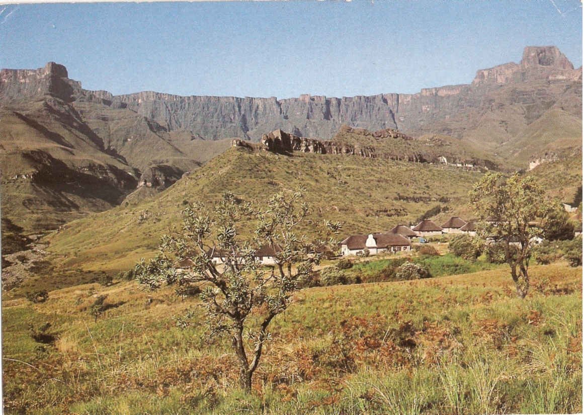 Tendele hutted camp and the Ampitheatre in the Royal Natal National Park Drakensberge